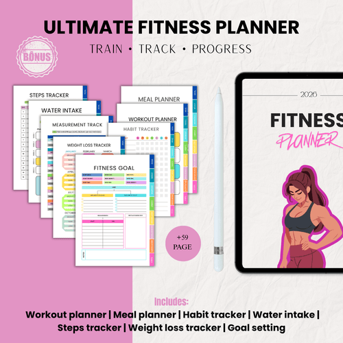 2026 Fitness Planner | Interactive PDF | Weight Loss Tracker | 59+ Pages