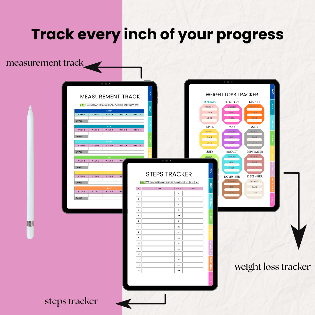 2026 Fitness Planner | Interactive PDF | Weight Loss Tracker | 59+ Pages