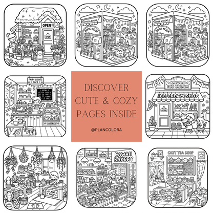Cozy Mini Shops Coloring Book | 63 Pages | PLR & MRR | PDF Download