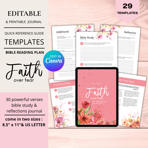 Faith Over Fear Bible Journal | 29 Templates | 31-Day Reading Plan | Canva Editable PDF