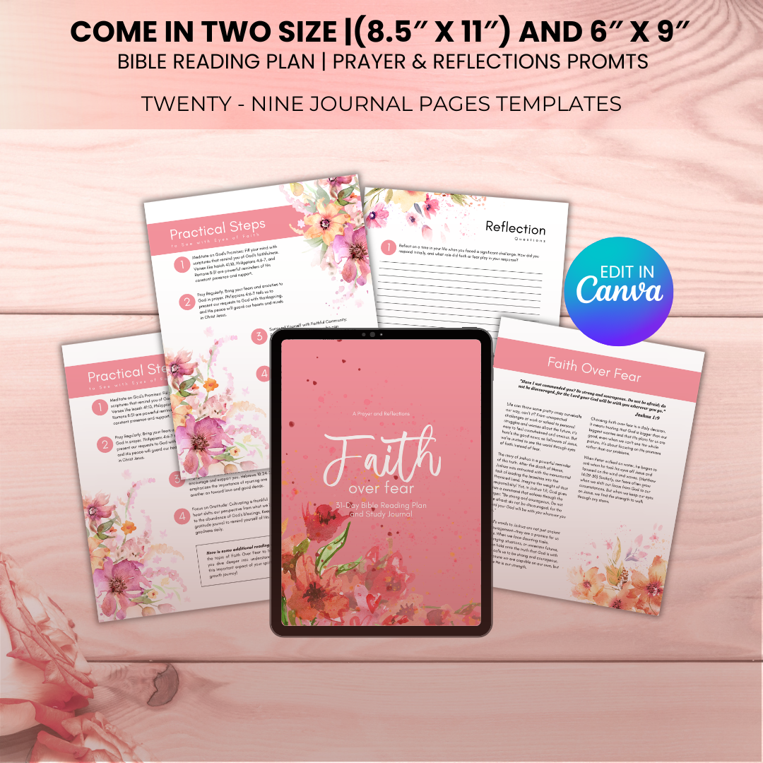 Faith Over Fear Bible Journal | 29 Templates | 31-Day Reading Plan | Canva Editable PDF