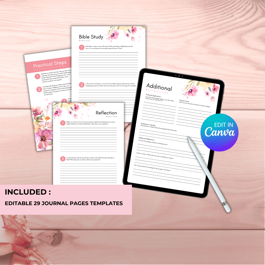 Faith Over Fear Bible Journal | 29 Templates | 31-Day Reading Plan | Canva Editable PDF